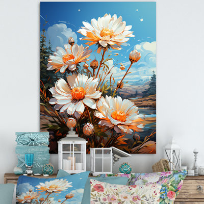 «Daisy Gardens» blanc et jaune II - marguerites, art mural