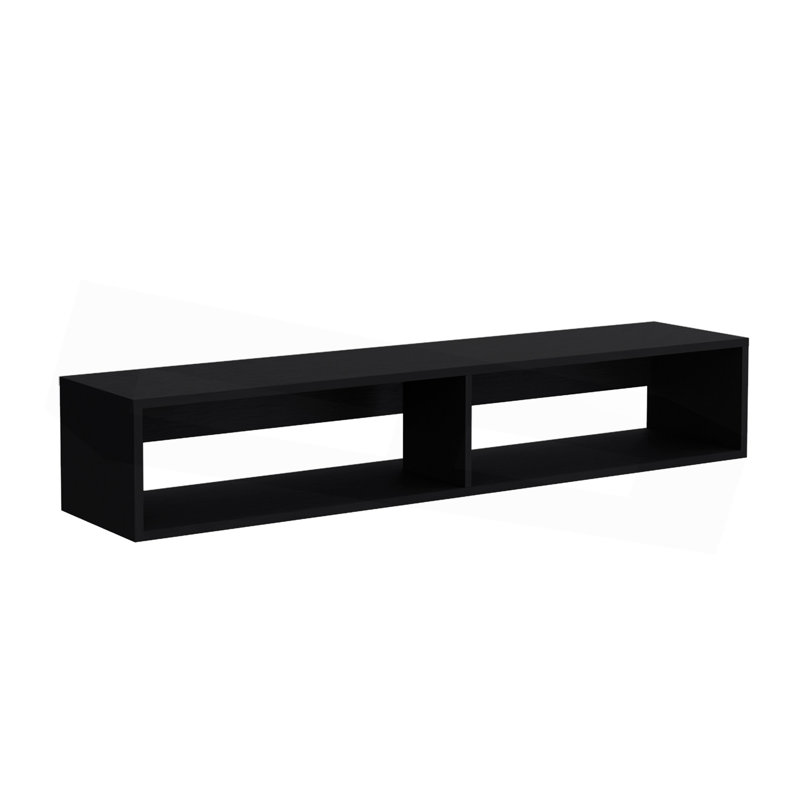 Meuble télé 59 po avec deux tablettes ouvertes, compartiments média et gestion des câbles noir, 11" H x 60" W x 13" D, Noir