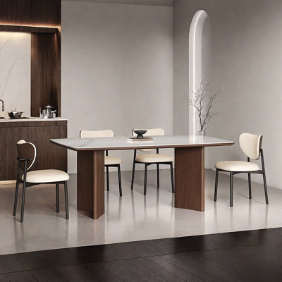 Rectangular ash wood frame rock plate dining table