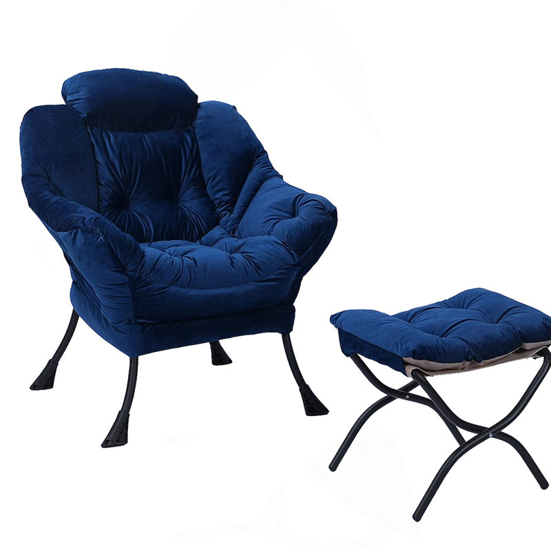 Fauteuil de détente moderne confortable avec poche latérale et repose-pieds pour la détente, Bleu