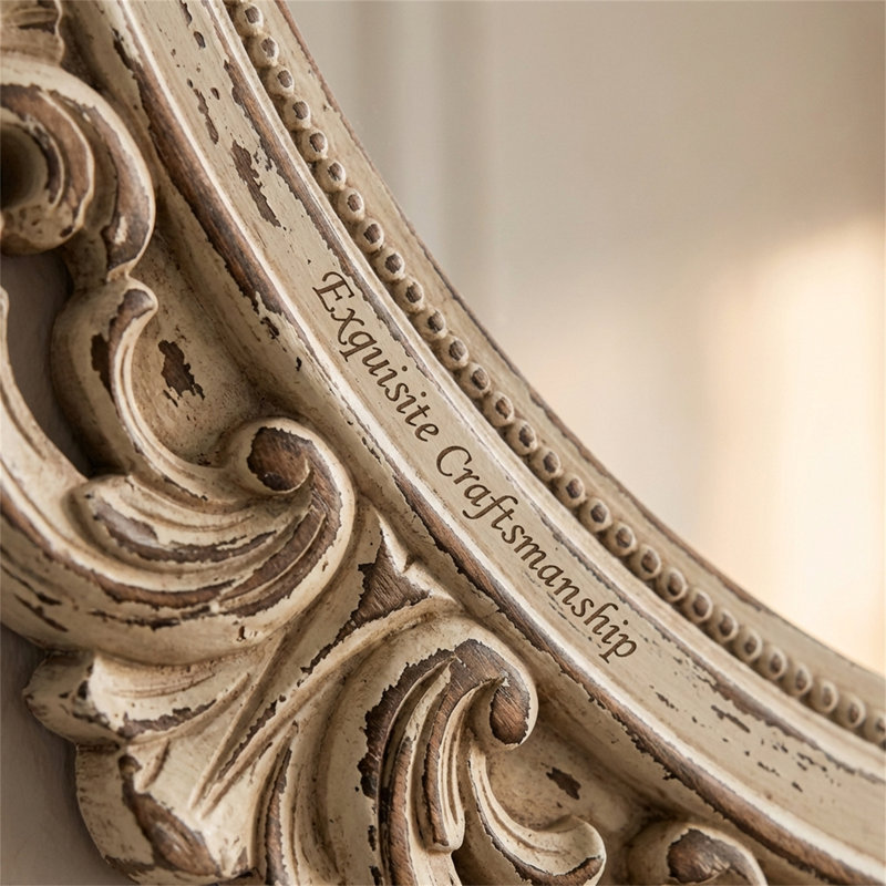 Miroir mural rond blanc antique de 23,62 pouces avec une élégante bordure perlée, convient à la salle de bain / salon / entrée