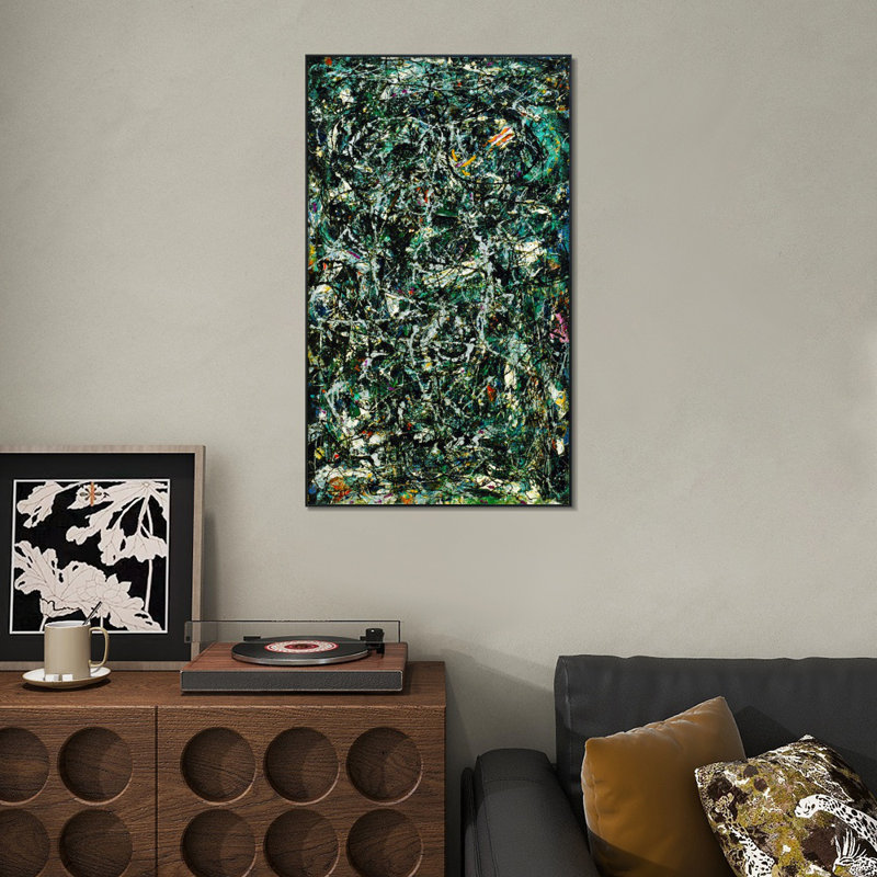 "Fathom Five" par Jackson Pollock, reproduction d'art sur toile encadrée (cadre mince noir, 20 po x 40 po)