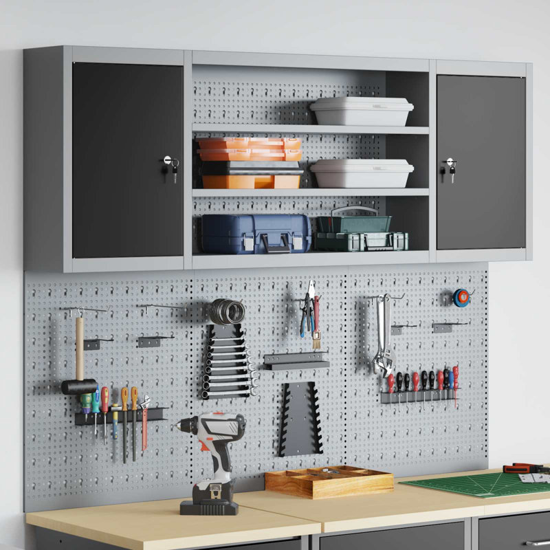  Tool Cabinet Set With Shelf 4 Pcs Black Powder-Coated Steel