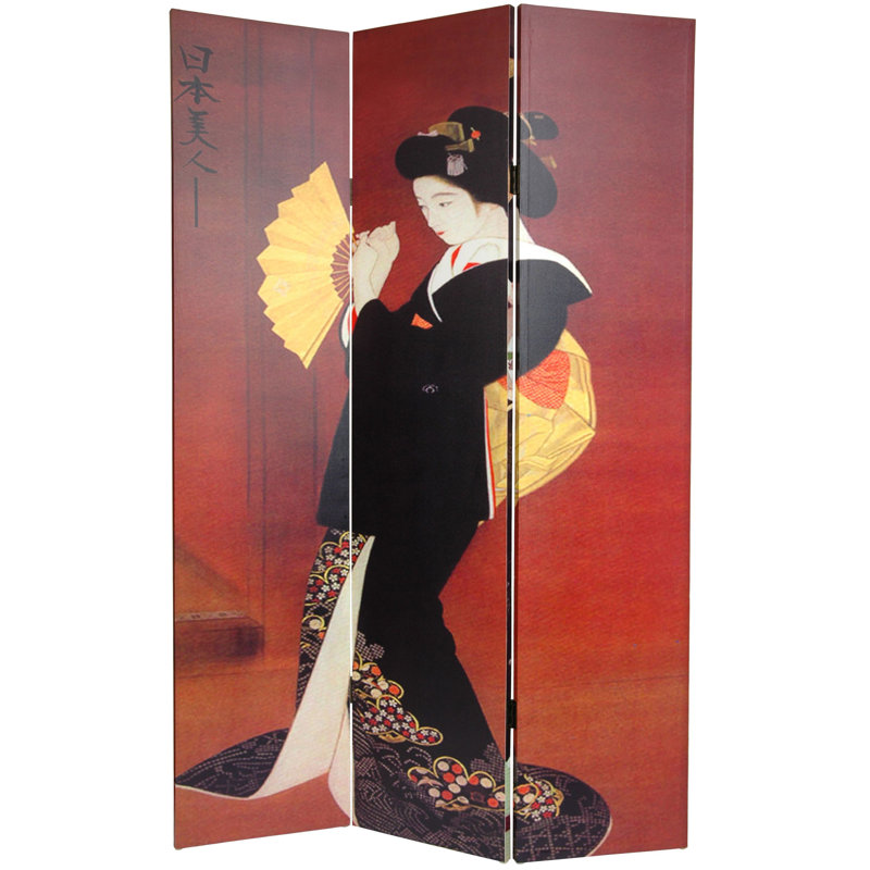 72" x 48" Double Sided Japanese Ladies 3 Panel Room Divider