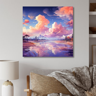 Rose et bleu calme aquarelle ciel I - fruits, art mural