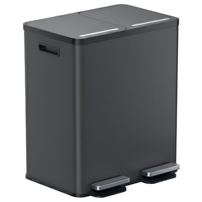 Itouchless Softstep 16 Gallon Stainless Steel Dual Compartment Combo Step Pedal Trash Can And Recycle Bin With Dual Odor Filters And Color-coded Removable Inner Buckets For Home, Office, Kitchen, 60 Liter