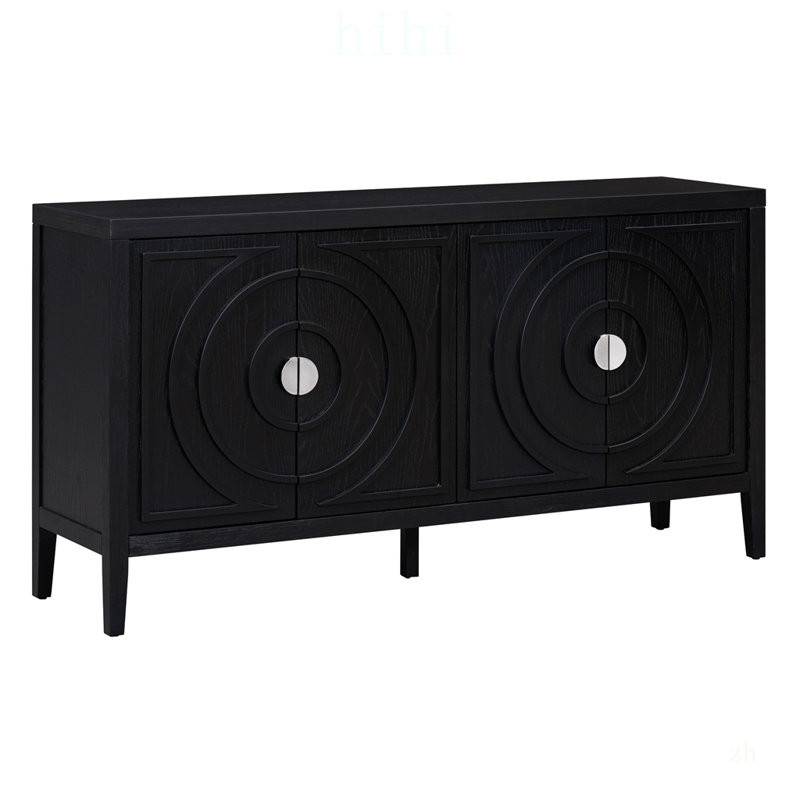 Buffet rétro avec rainure circulaire et poignées de porte rondes en métal pour un rangement polyvalent