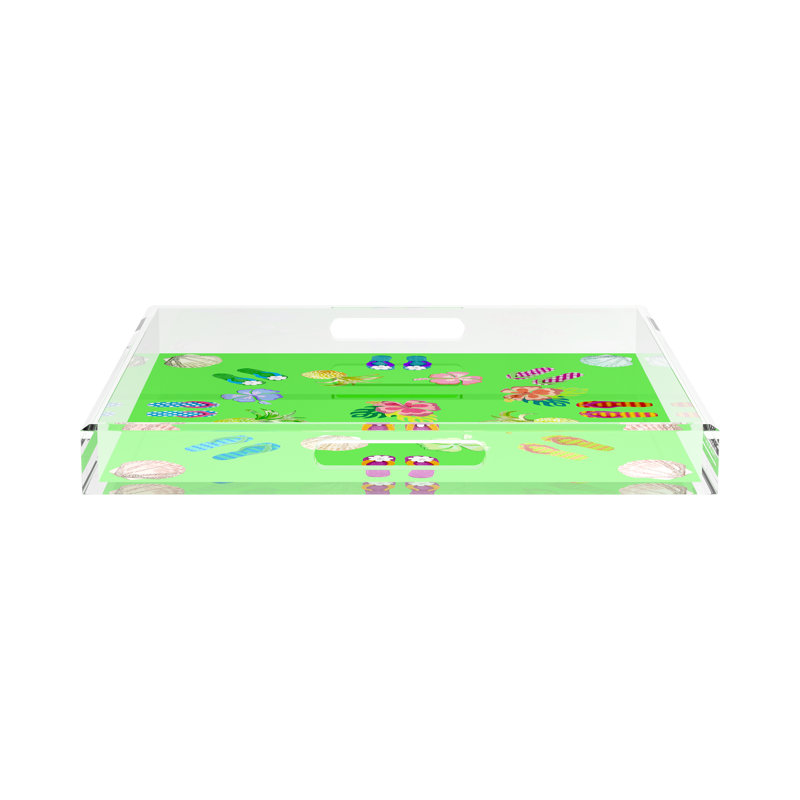 Winter in Florida Acrylic Square Decorative Tray, 18"W x 18"D x 2"H, Bright Green