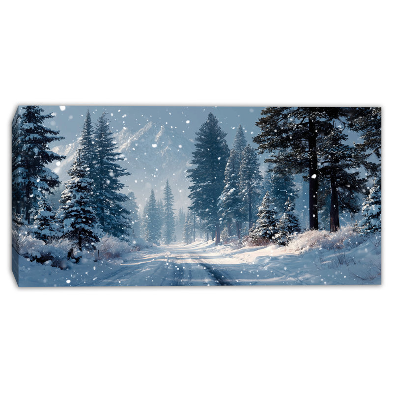 «Mountain Pass Winter Road», art mural sur toile, H 24 po x l 48 po