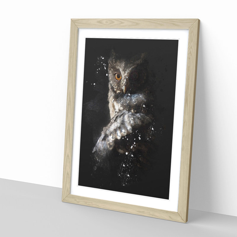 Owl - Picture Frame Graphic Art Print, 33cm H x 24cm W x 2cm D, Oak Framed