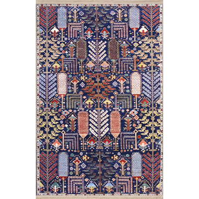 Navy Themed Multi-Colored Complex Shape Patterned Modern Decorative Rug