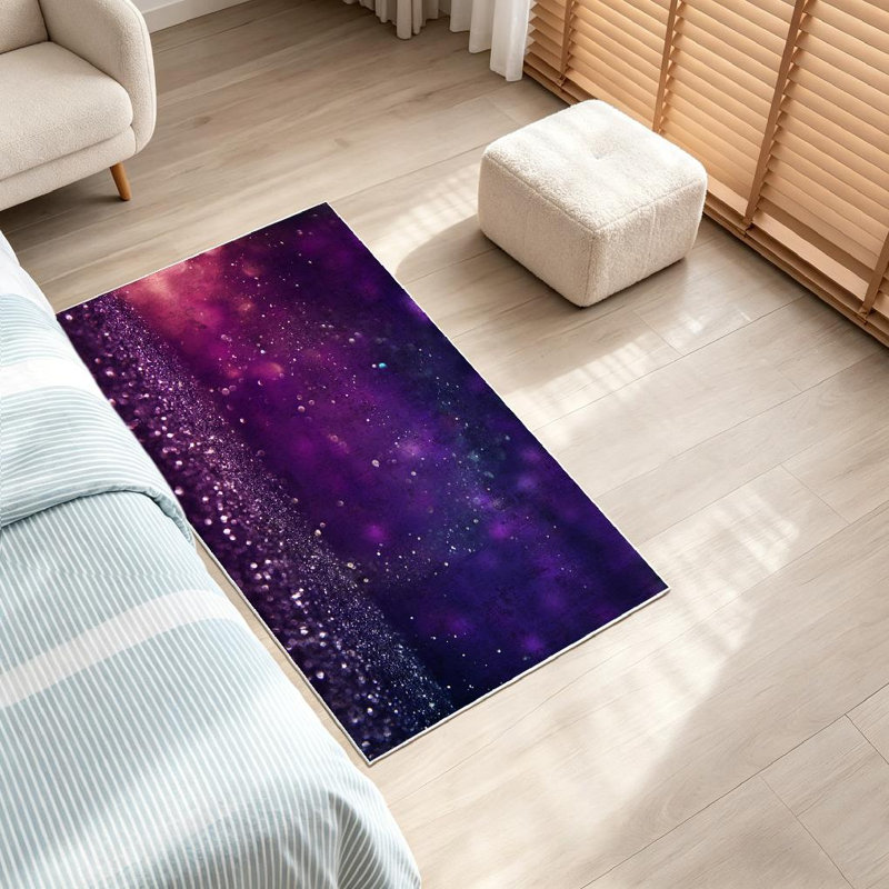 Tapis intérieur doré lavable à la machine, style vintage, violet et noir, Rectangle 32" x 47"