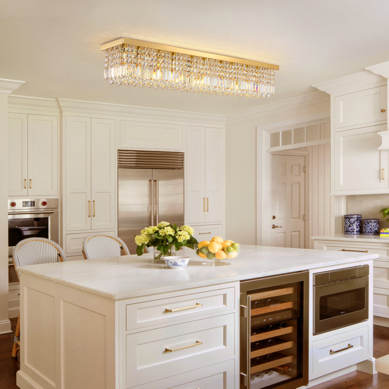 Casey-Rae 10-Light Flush Mount Dimmable Kitchen Island Square / Rectangle Chandelier, Gold, Large