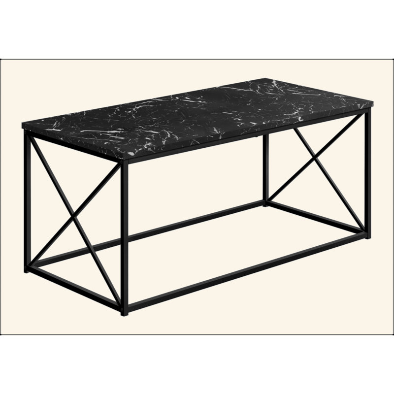 Table basse, accent, cocktail, rectangulaire, salon, L 40 po, stratifié aspect marbre noir, métal noir, contemporain, moderne