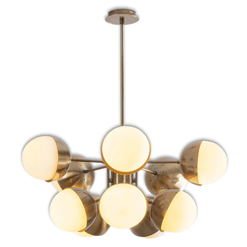 Lustre spoutnik en métal, 10 lumières, Or / blanc, H 29,5 po x l 26,8 po x P 26,8 po