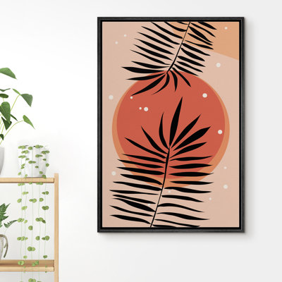 Idea4wall, reproduction d'art sur toile encadrée en duo de feuilles de palmier avec pois orange et rouges, illustrations d'art moderne, rustique, coloré, chaleureux pour le salon