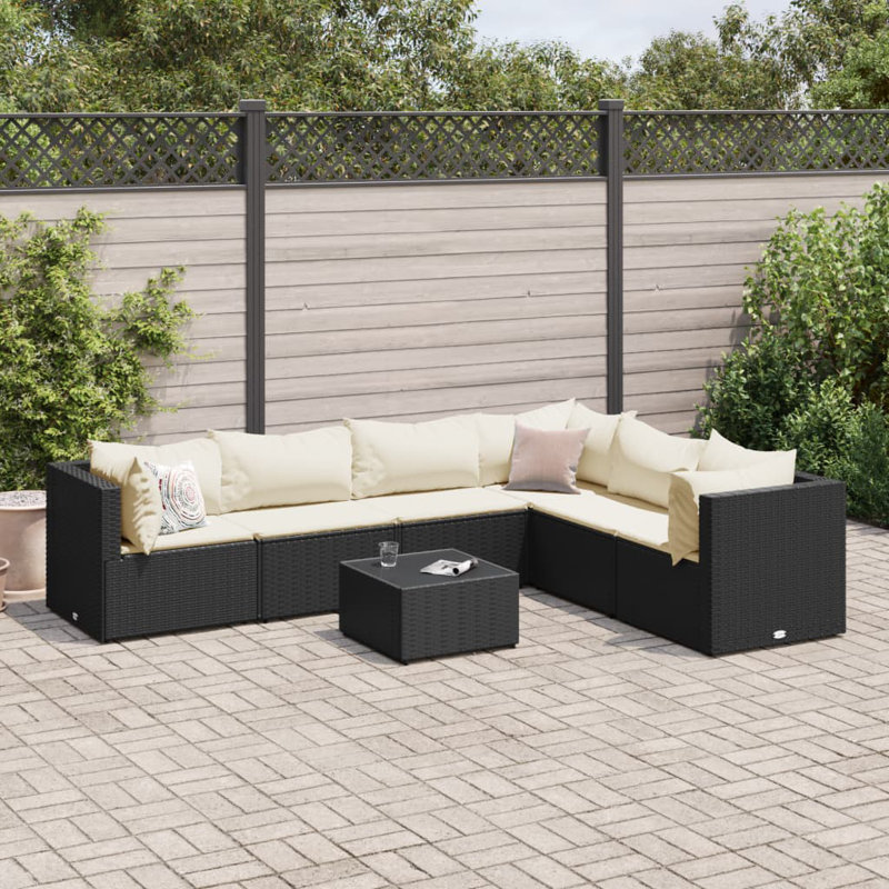 Latitude Run® 7 Piece Patio Lounge Set With Cushions Gray Poly Rattan, Gray, Anthracite, 6