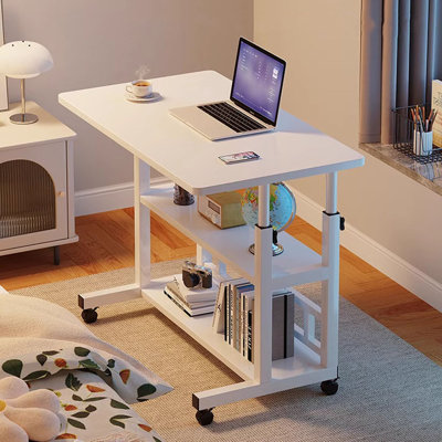 Height Adjustable Computer Desk Mobile Table with Shelves