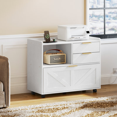 31.5'' Wide Mobile File Cabinet with Storage and Charging Station