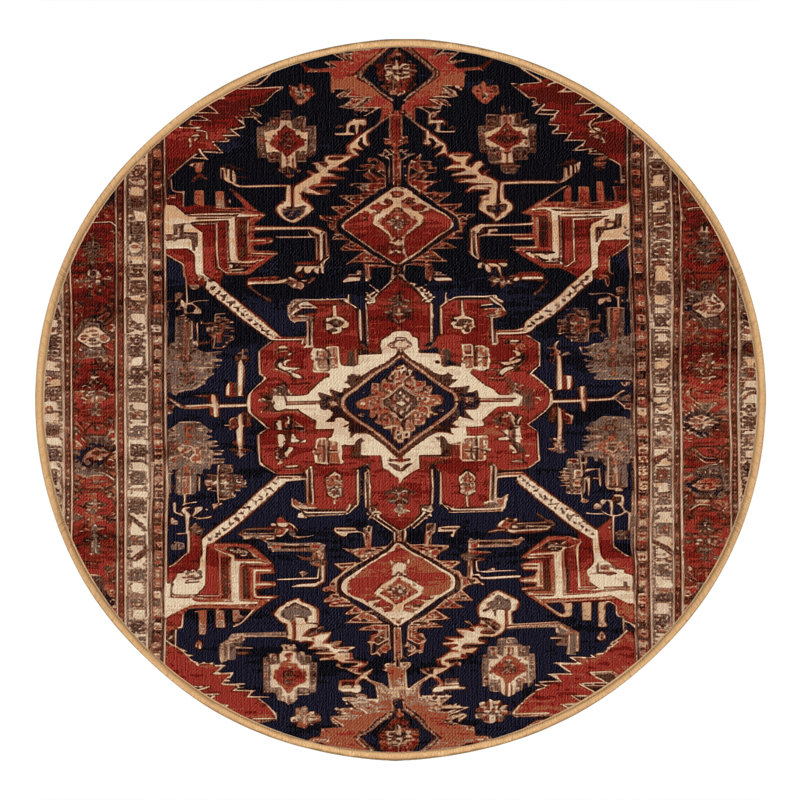Machine Washable Persian Brown Area Rug, Round 5'
