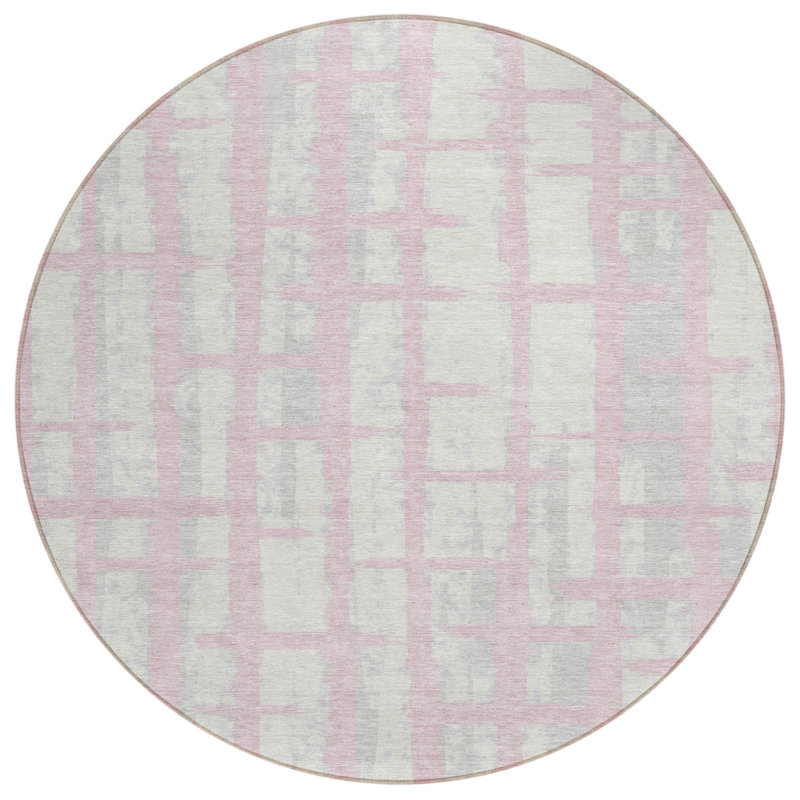 Tapis intérieur lavable rayé rose et ivoire 8 pi