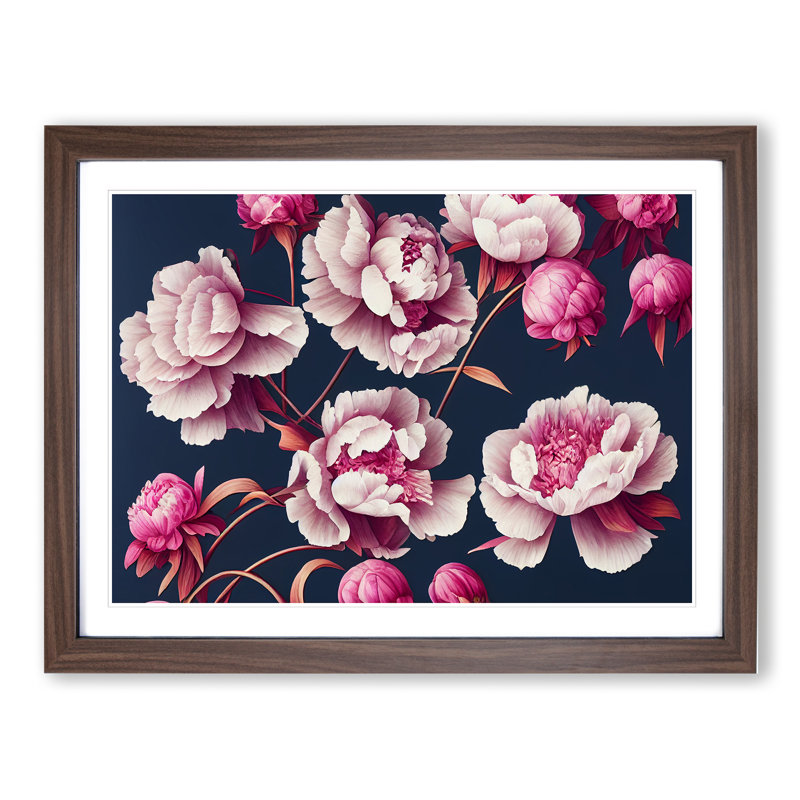 Bewitching Peonies - Single Picture Frame Print, 25cm H x 34cm W x 2cm D, Walnut Framed