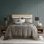 Ensemble de couvre-lit en jacquard réversible classique avec coussins décoratifs, élégant design bleu et brun pour grands lits