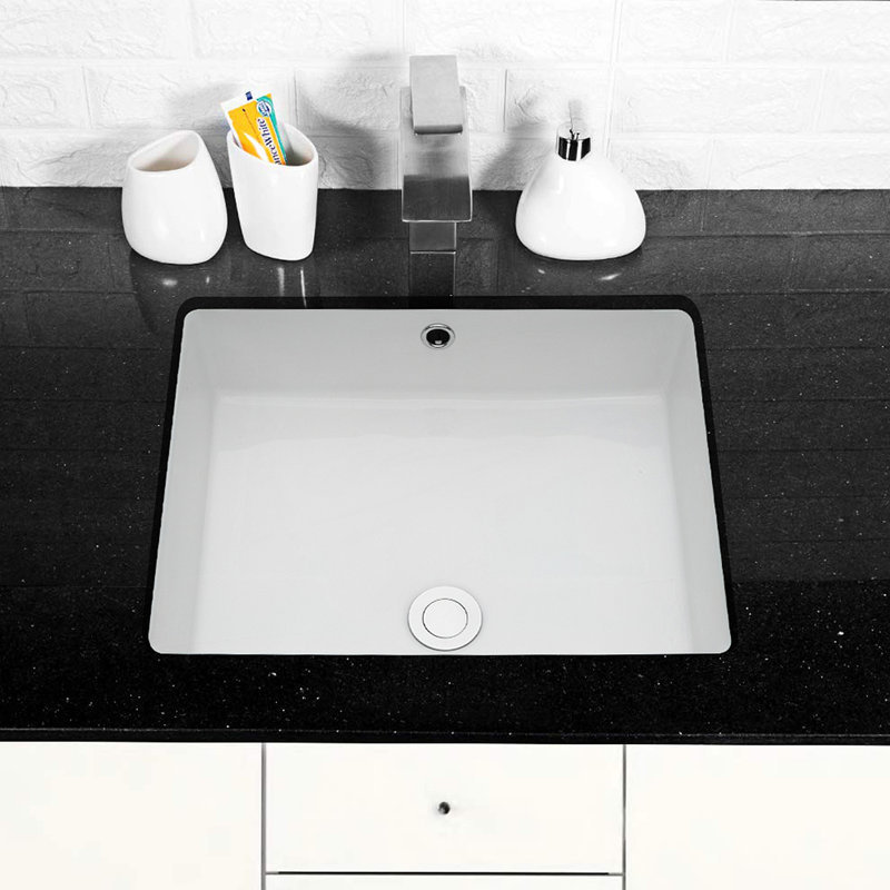 20"X15.5" White Ceramic Rectangular Undermount Bathroom Sink With Overflow