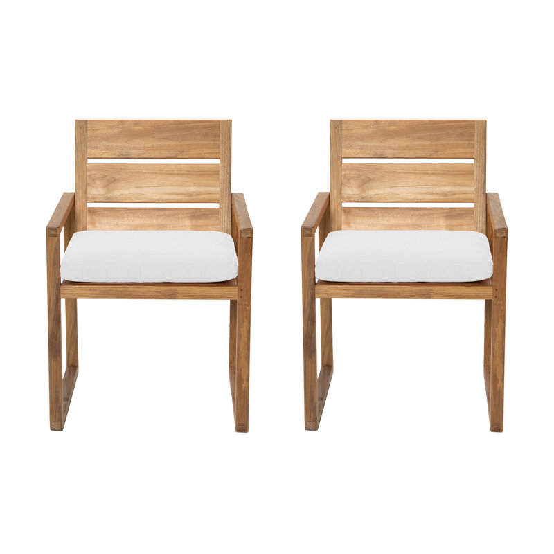 Venice Teak Patio Dining Armchair with Cushion, White
