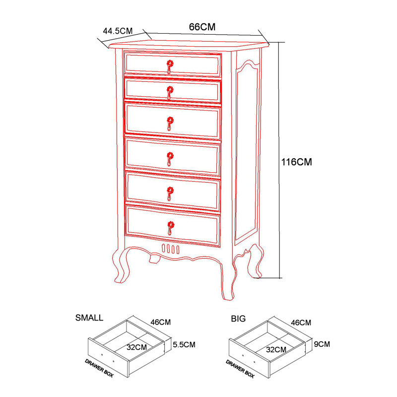 Deskins Solid Wood 66cm W 6 - Drawer Chest of Drawers, Ivory