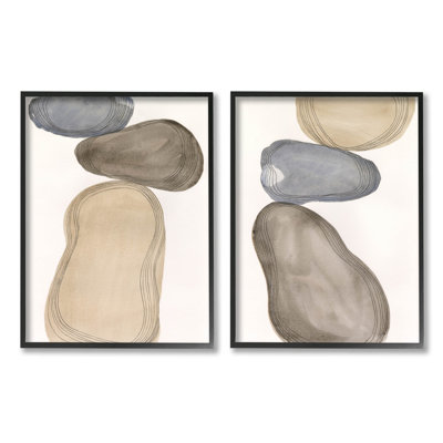 «Contemporary Contemporary Oblong Shapes Arrangement», ensemble de 2 estampes numériques par Laura Marr