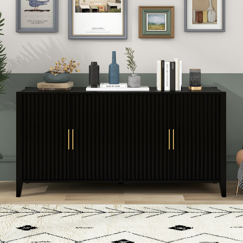 Armoire de rangement au design élégant, pieds en bois massif peints, Noir