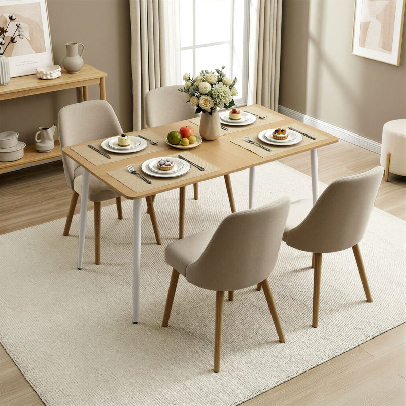 Table de salle à manger rectangulaire moderne 55,1 po pour 4 à 6 sièges, Bois de chêne / blanc