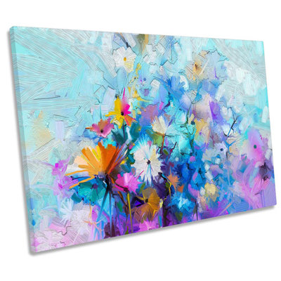 Blue Flowers Floral Repro 1 Piece Wrapped Canvas Wall Art