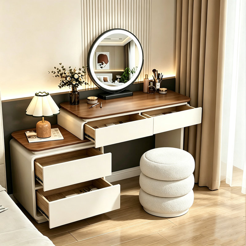 Coiffeuse minimaliste moderne de 159,5 cm avec miroir de maquillage, H 29,92 po x l 62,99 po x P 15,75 po