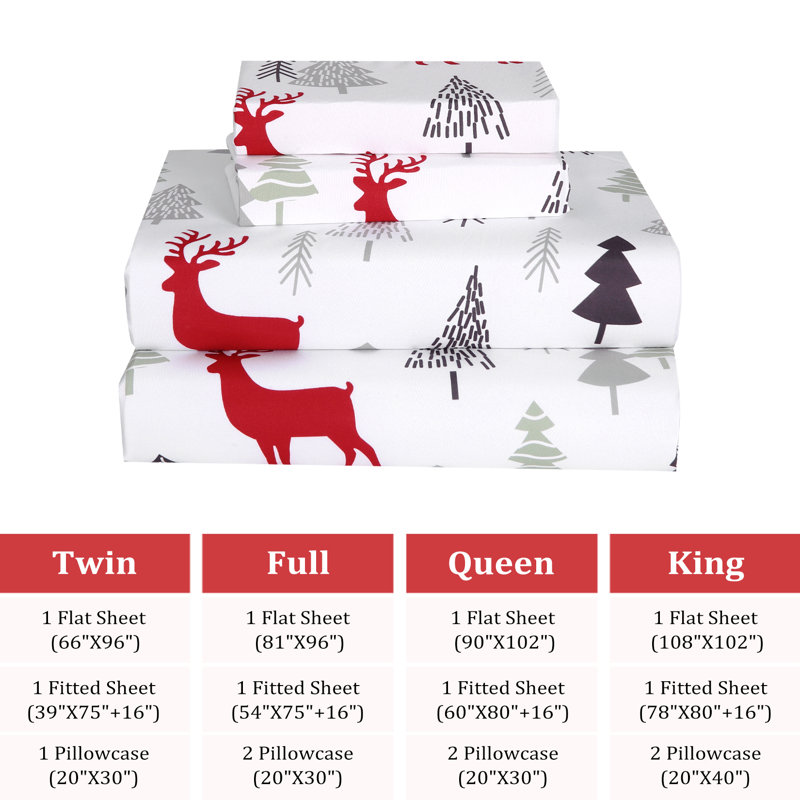 Draps de Noël pour lit King – Ensemble de draps en microfibre doux brossé, drap-housse à poches profondes de 40 cm (16 pouces), ensemble de draps pour les fêtes d'hiver (motif de Noël, King)