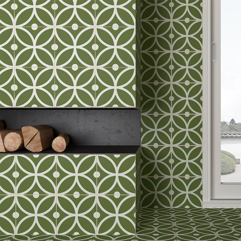 Carreaux de sol et muraux en porcelaine à motif géométrique d'environ 20 x 20 cm, Bergen Verde
