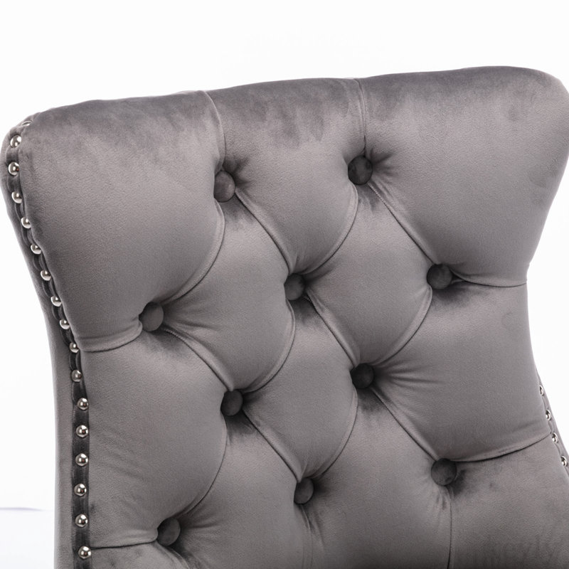 Original Product Name: Contemporary Velvet Upholstered Barstools With Button Tufted Decoration And Wooden Legs, Gray, Black