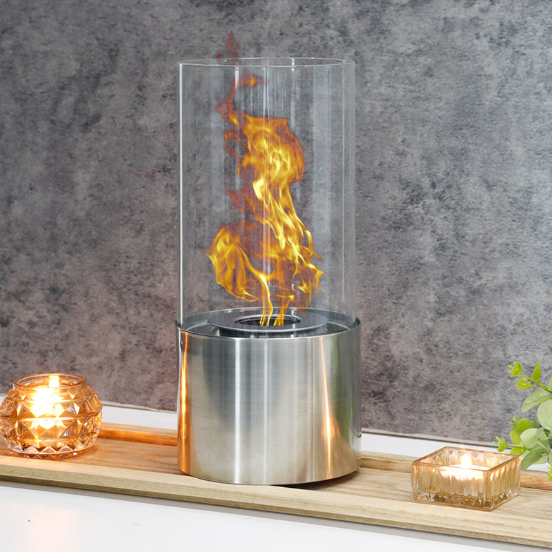 Bio-Ethanol Outdoor Tabletop Fireplace with Flame Guard, 26cm H x 12.5cm W x 12.5cm D
