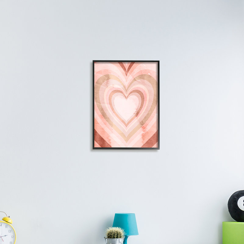 Motif rétro kaléidoscopique à cœur rose rétro, Giclée encadrée noir minuit, H 14 po x l 11 po