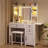 Modern Farmhouse Style Makeup Vanity Set With Mirror And Lights, Adjustable Brightness, Vanity Desk With Built-in Tempered Glass, Folding Panel, Power Outlet And Vanity Stool-1704617992