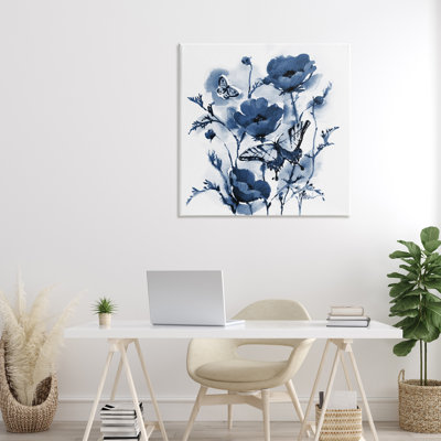 Indigo Poppies & Butterflies Canvas, design by Paul Brent