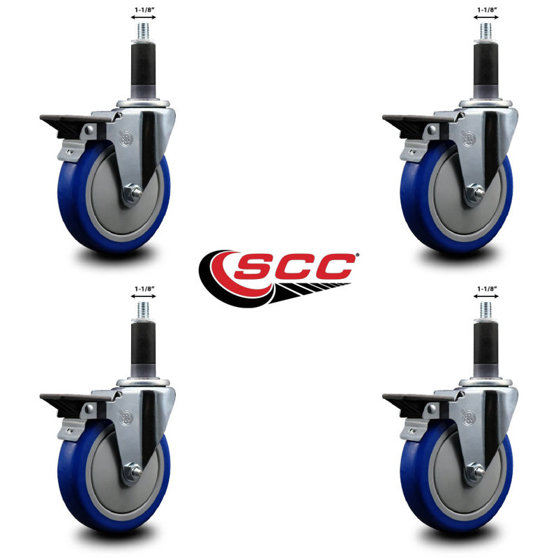 Poly Swivel 1-1/8 Inch Expanding Stem Caster Set with Brake SCC