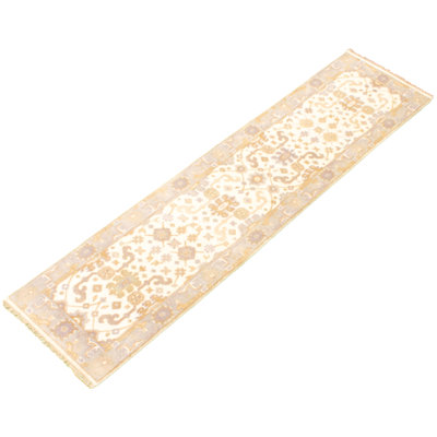 Tapis de couloir en laine noué à la main de conception unique noué à la main New Age 2 pi 6 po x 9 pi 11 po Tapis décoratif crème/or