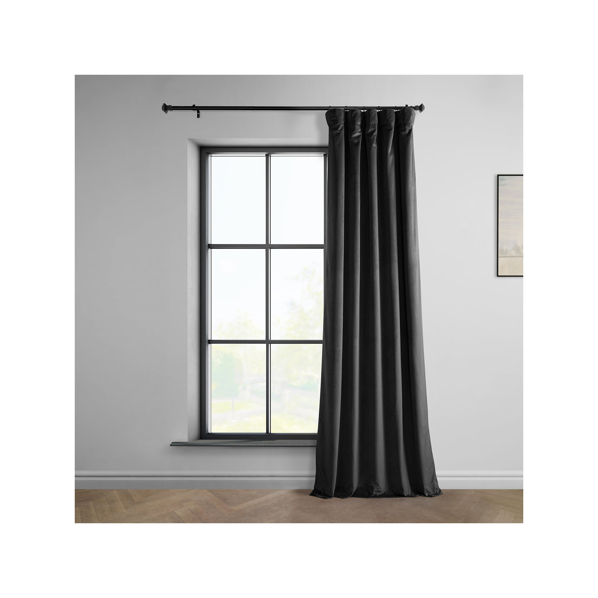 Matra Plush Velvet Curtains for Bedroom - Room Darkening Curtains for Living Room Window Single Panel, Black, 50" W x 120" L