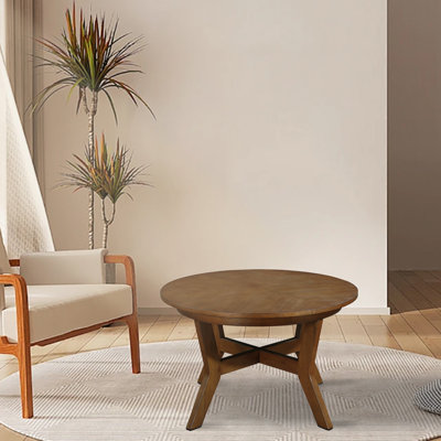 Table basse ronde de 32 pouces, table basse en noyer de style Mid-Century, facile à assembler (P 32,00 po x l 32,00 po x H 20,00 po)