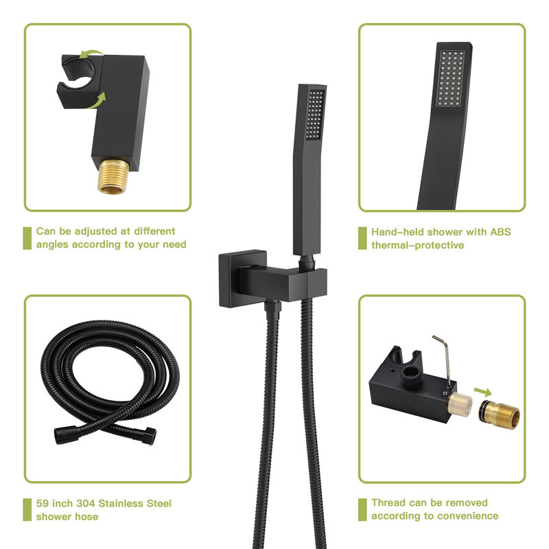 Dual Shower Head - 12 Inch Wall Mounted Square Shower System With Rough-In Valve, Matte Black