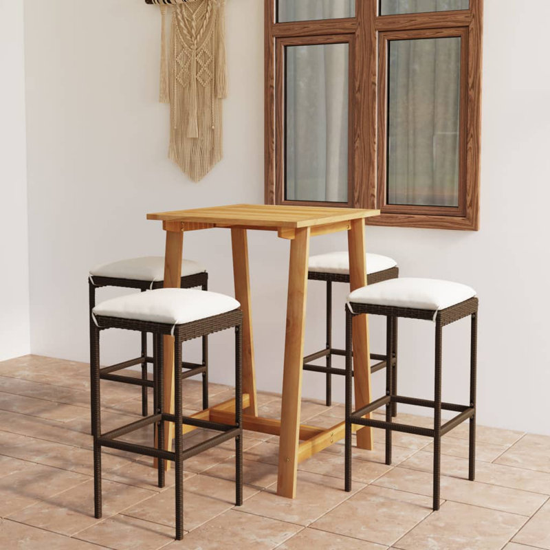 Ensemble de table de bar et de tabourets de patio avec coussins, Blanc, Brun
