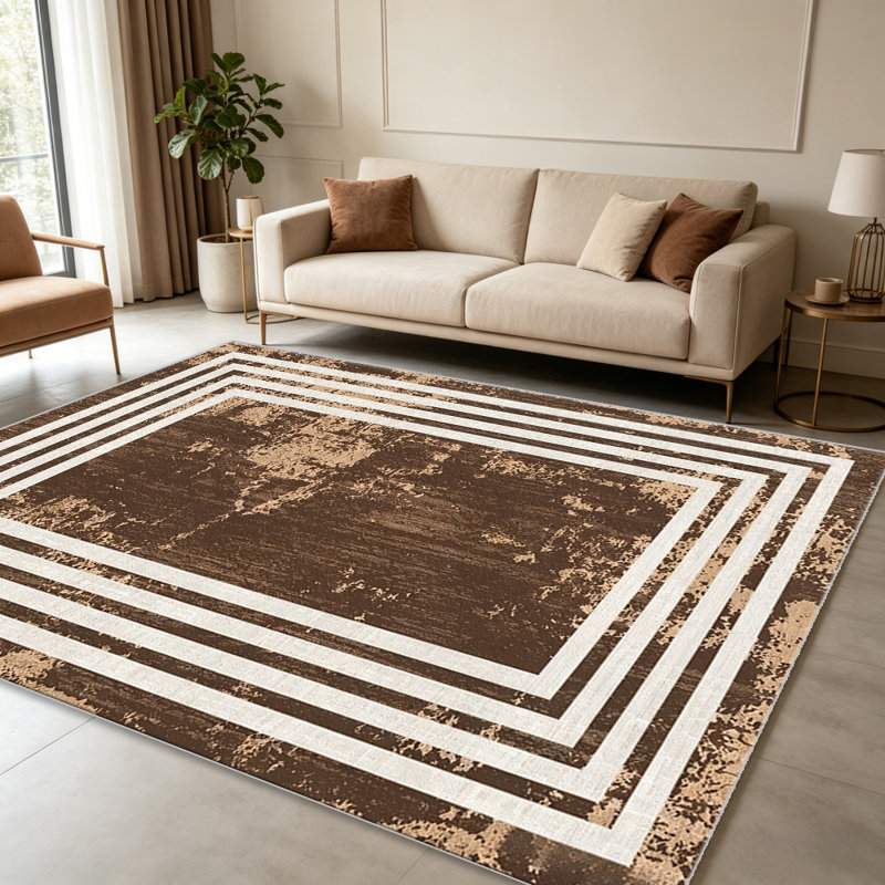 Brown Multi Border carpet-easy to clean, machine-washable, soft and comfortable; suitable for door mats, kitchens, living rooms, bedrooms, corridors, and laundry areas. Easy to clean, durable carpet for home decoration.