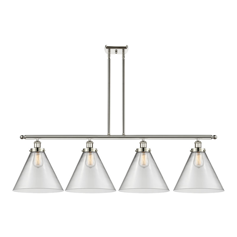 Luminaire suspendu à 4 lumières pour îlot de cuisine Moser, Nickel poli, Ampoule non incluse, Transparent